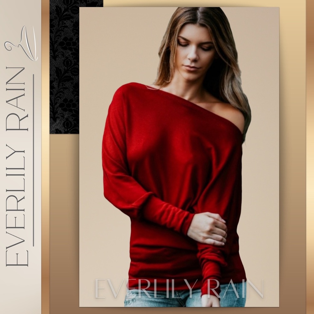 Burgundy Red Dolman Sleeve Top - Picture 1 of 9